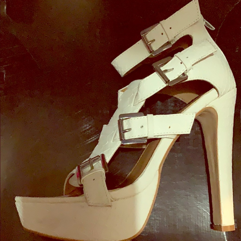 White platform heels